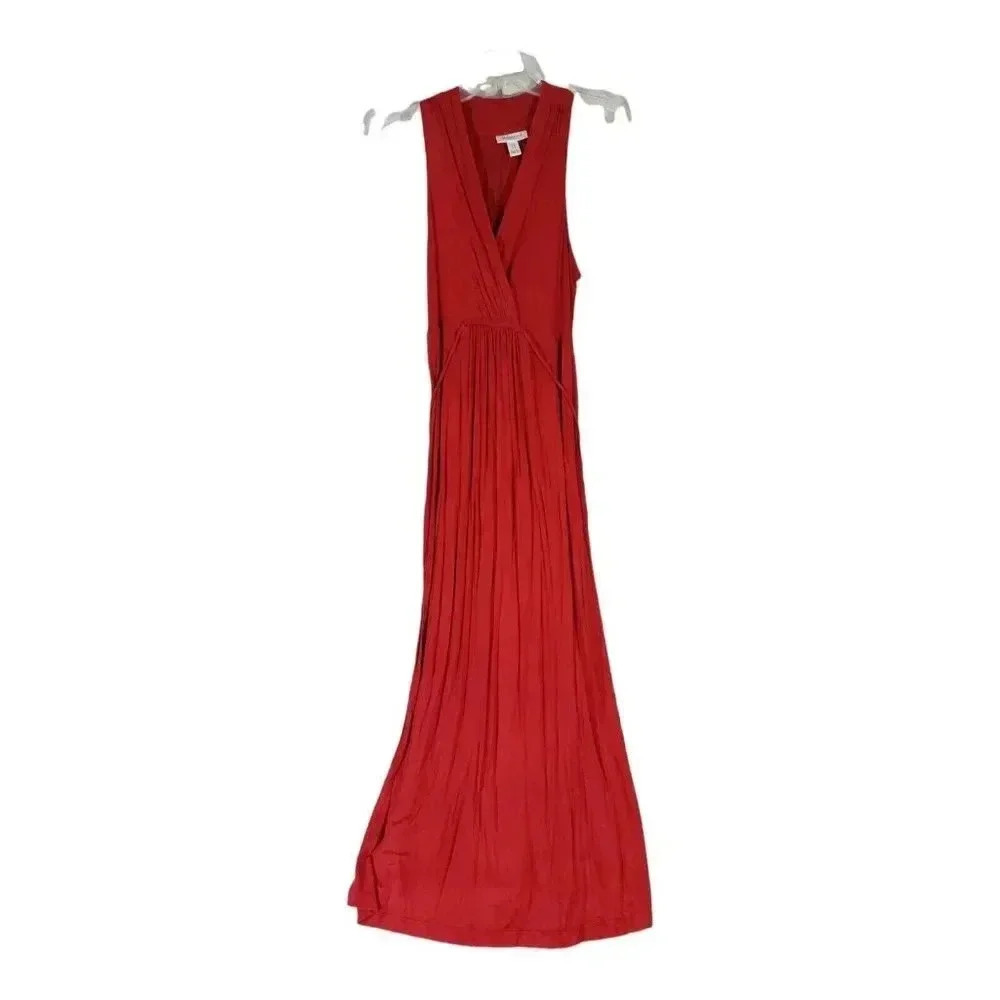 Motherhood Women's Maternity Solid Sleeveless Maxi Dress Red Medium Fall Winter